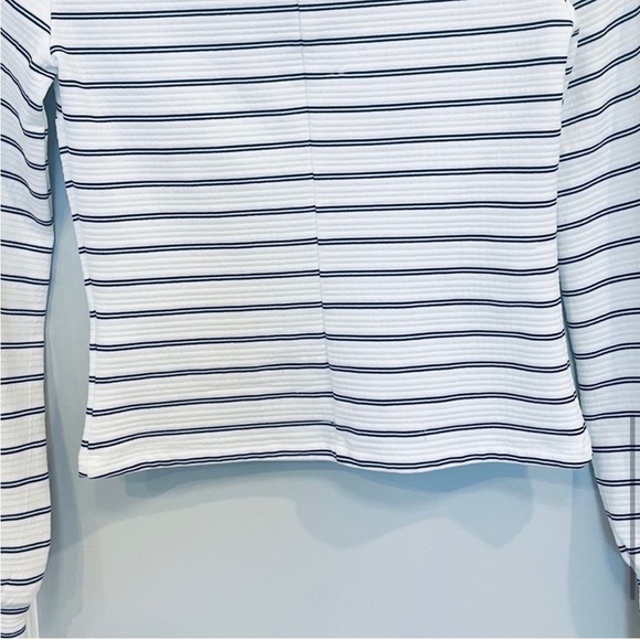 Dynamite White and Black Striped High Neck Puffed Sleeve Top - Picture 9 of 10